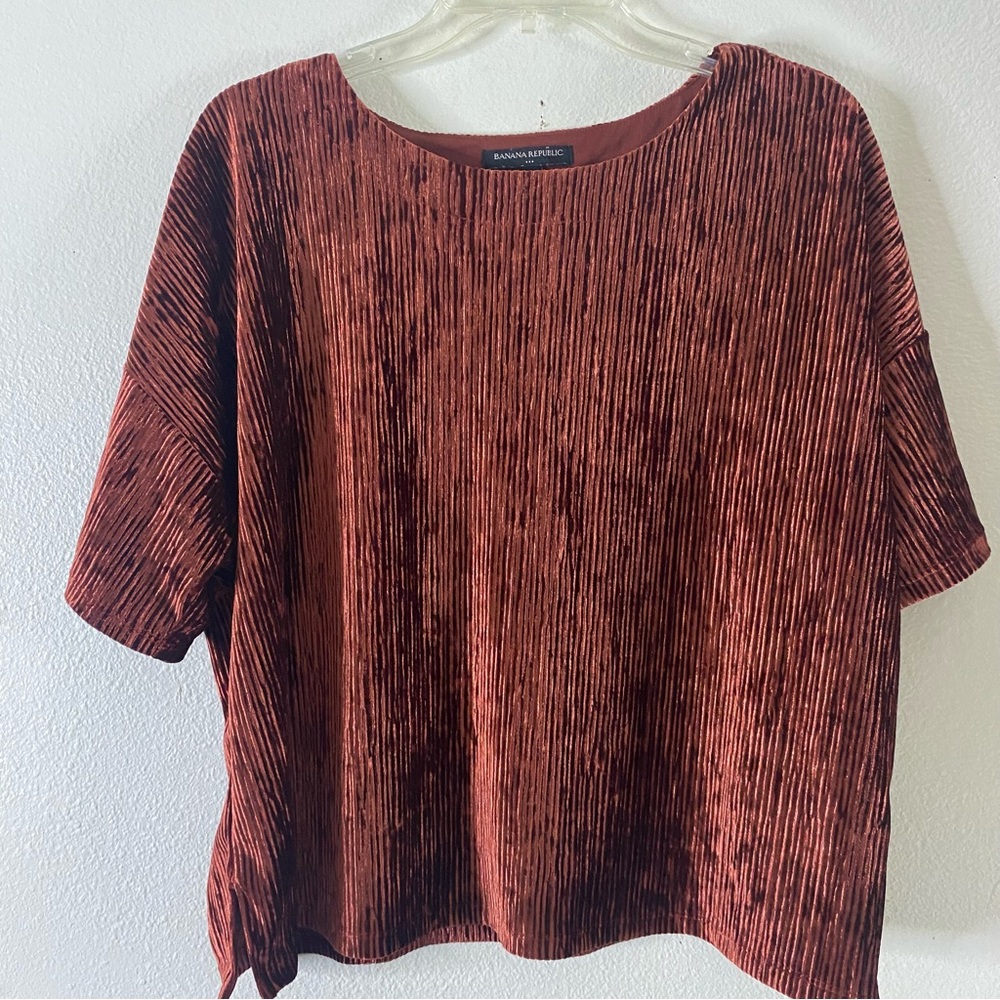 O Banana Republic Crinkled Rusty Burnt Orange Velvet Top Grunge Whimsical Flowy